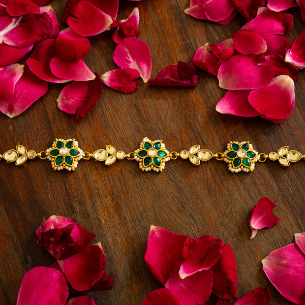 MDH051- White Colour Gold Plated Jadau Kundan Headband
