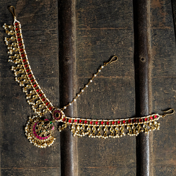 MDH056- Multi Colour Gold Plated Kundan Mathapatti