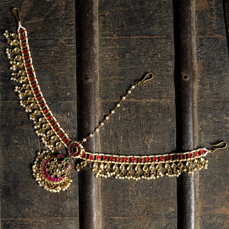 MDH056- Multi Colour Gold Plated Kundan Mathapatti
