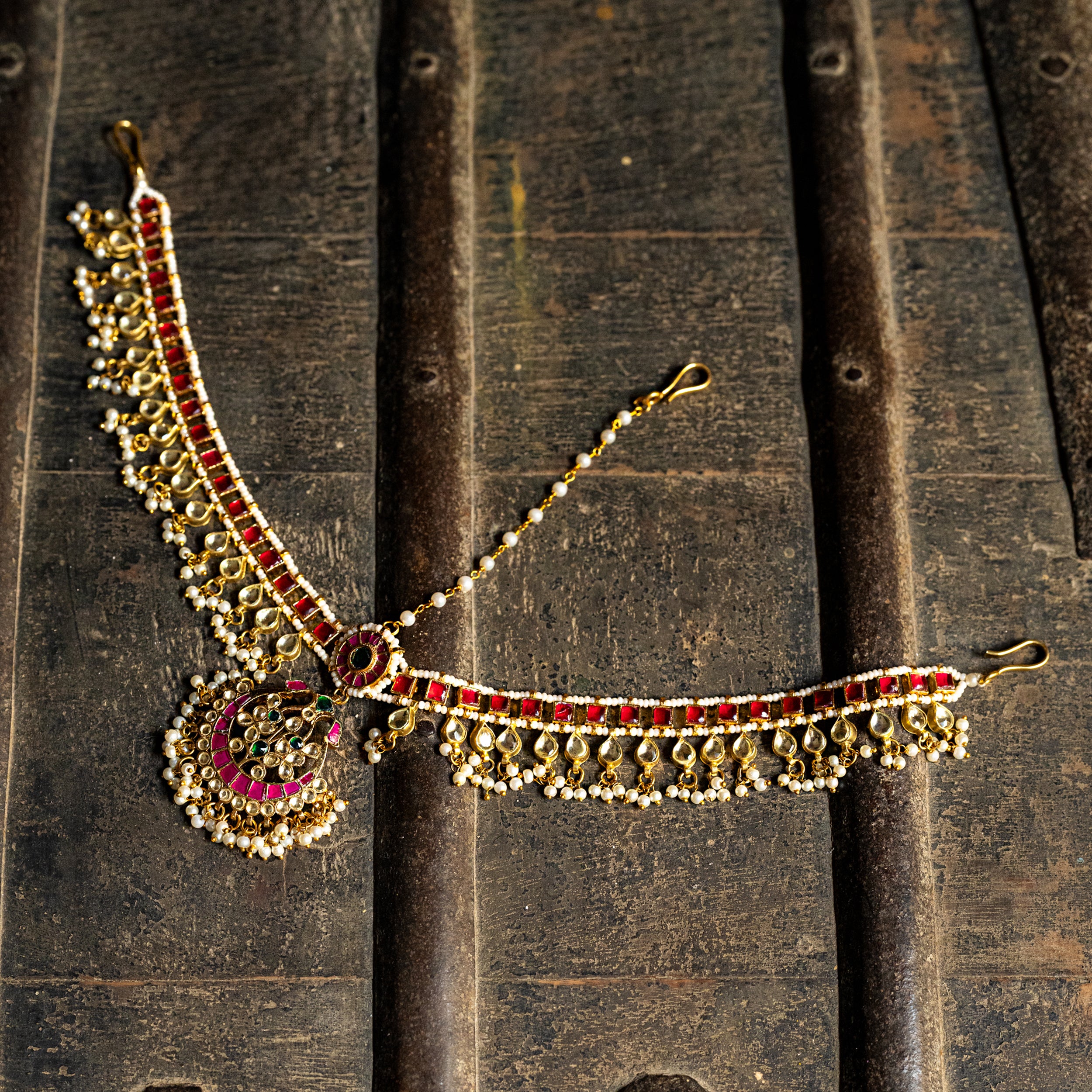 MDH056- Multi Colour Gold Plated Kundan Mathapatti