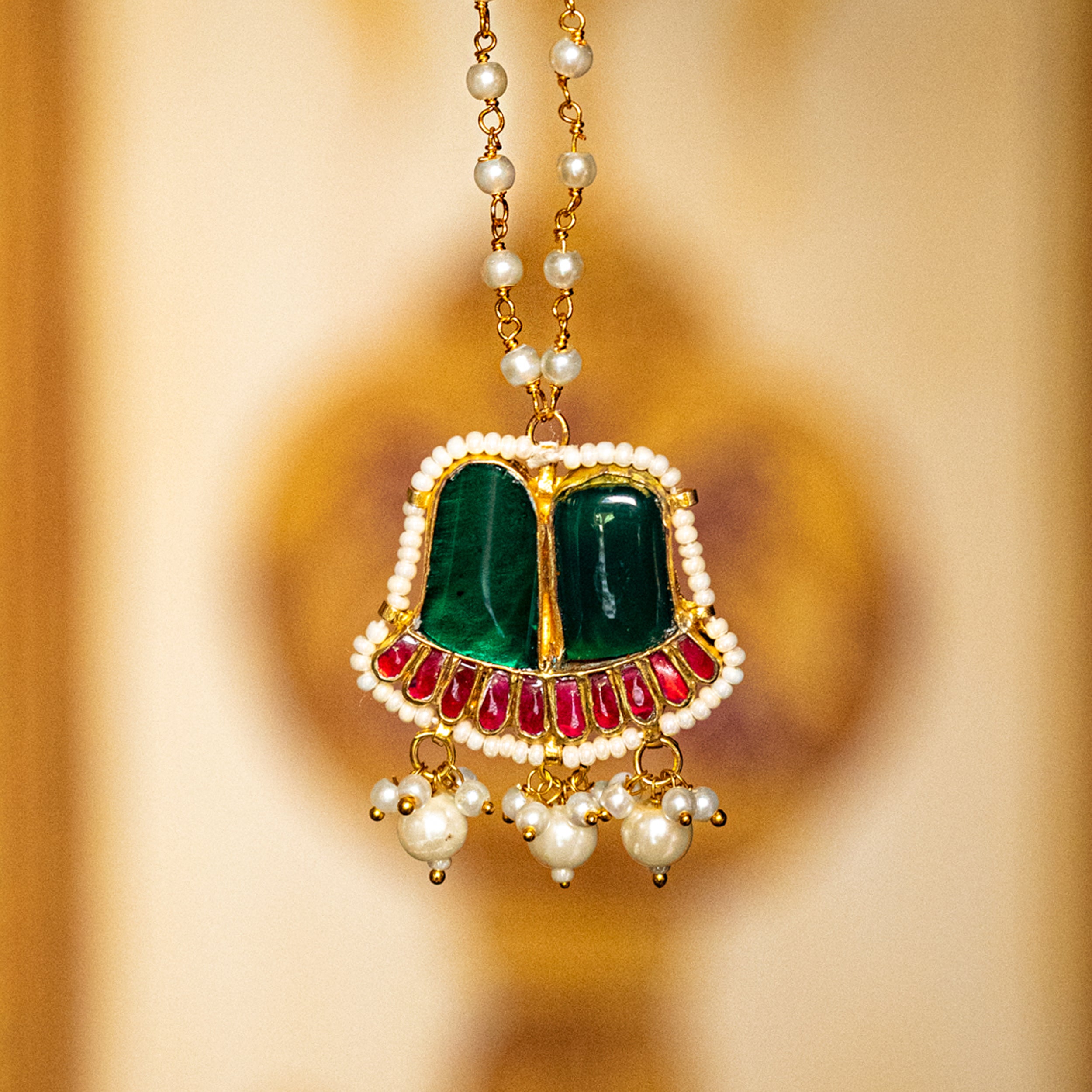 MDN090- Multi Colour Motif Gold Plated Jadau Kundan Pendant