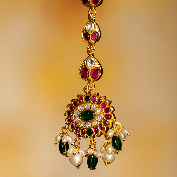 MDT115- Multi Colour Gold Plated Jadau Kundan Temple Tika