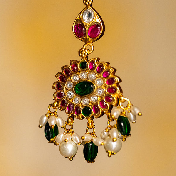 MDT115- Multi Colour Gold Plated Jadau Kundan Temple Tika