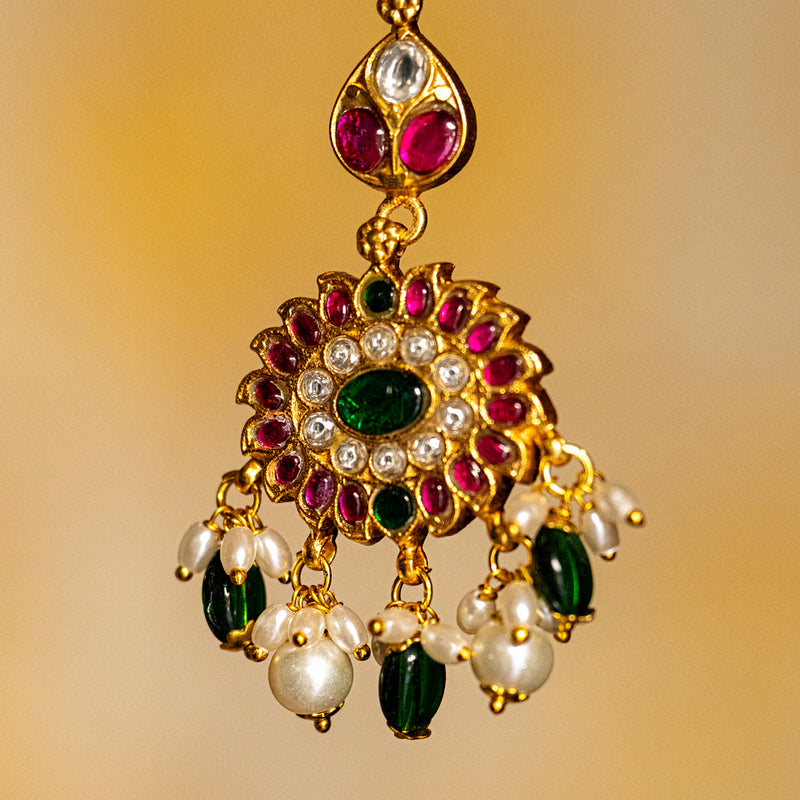 MDT115- Multi Colour Gold Plated Jadau Kundan Temple Tika