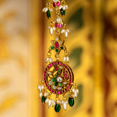 MDT116- Multi Colour Gold Plated Jadau Kundan Temple Tika