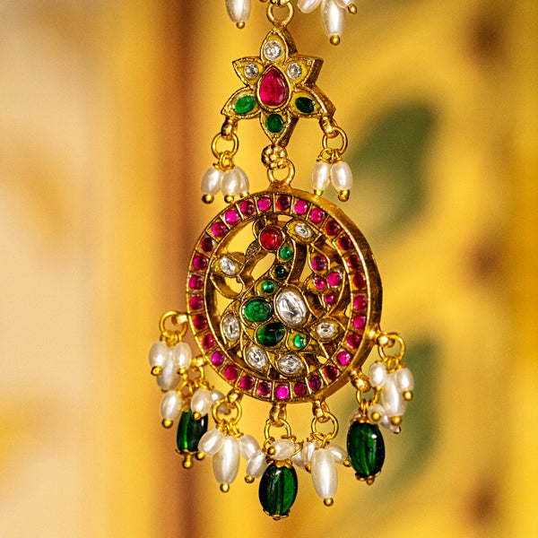 MDT116- Multi Colour Gold Plated Jadau Kundan Temple Tika