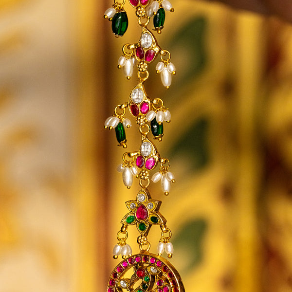 MDT116- Multi Colour Gold Plated Jadau Kundan Temple Tika