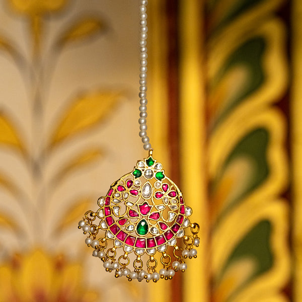 MDT087- Multi Colour Gold Plated Jadau Kundan Tika