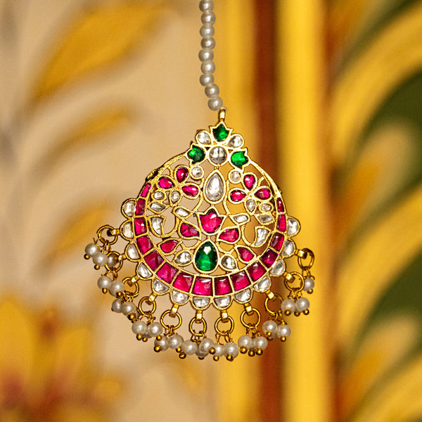 MDT087- Multi Colour Gold Plated Jadau Kundan Tika