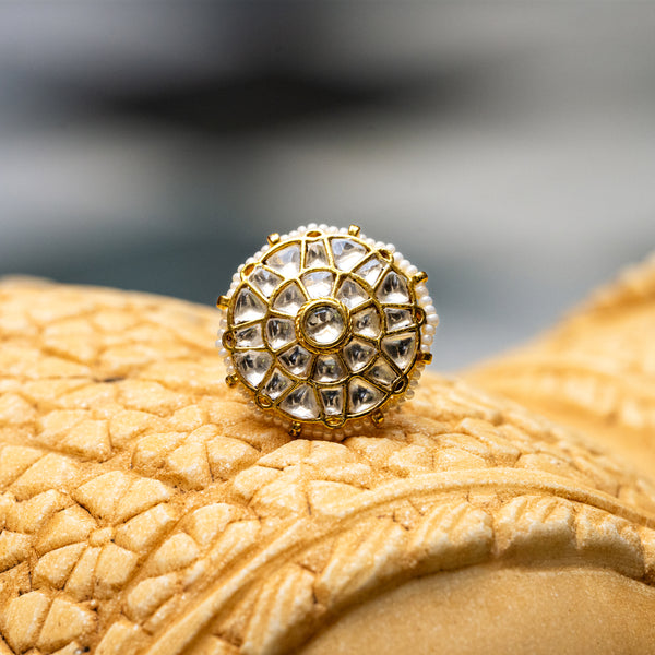 MDR097- White Colour Gold Plated Jadau Kundan Ring