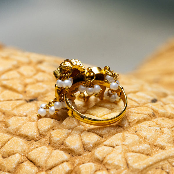 MDR093- White Colour Gold Plated Jadau Kundan Ring
