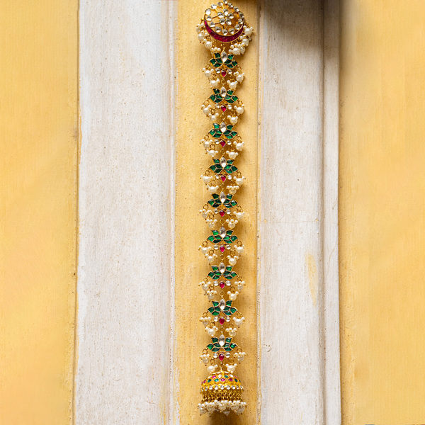 MDBR105- Multi Colour Gold Plated Jadau Kundan Braid
