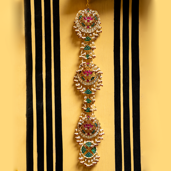 MDBR106- Multi Colour Gold Plated Jadau Kundan Braid