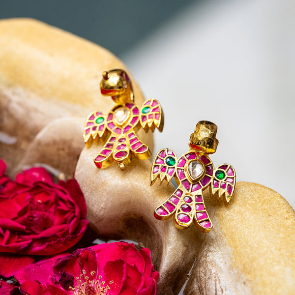 MDE045- Multi Colour Gold Plated Jadau Kundan Studs Earrings