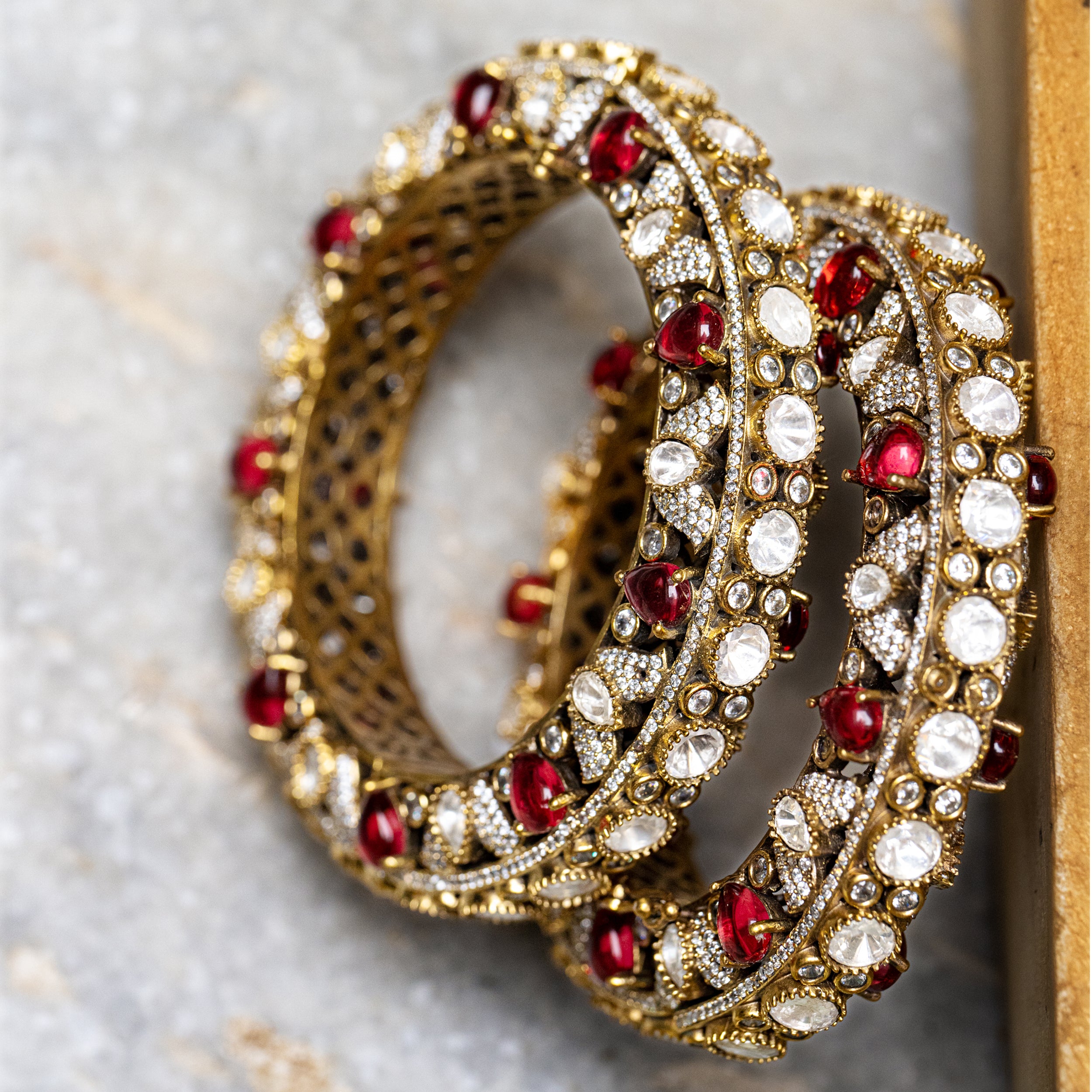 MDB071- Red Color Gold Plated Faux Polki Bangle