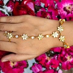 MDHP103- White Colour Gold Plated Mother of Pearl Hathphool