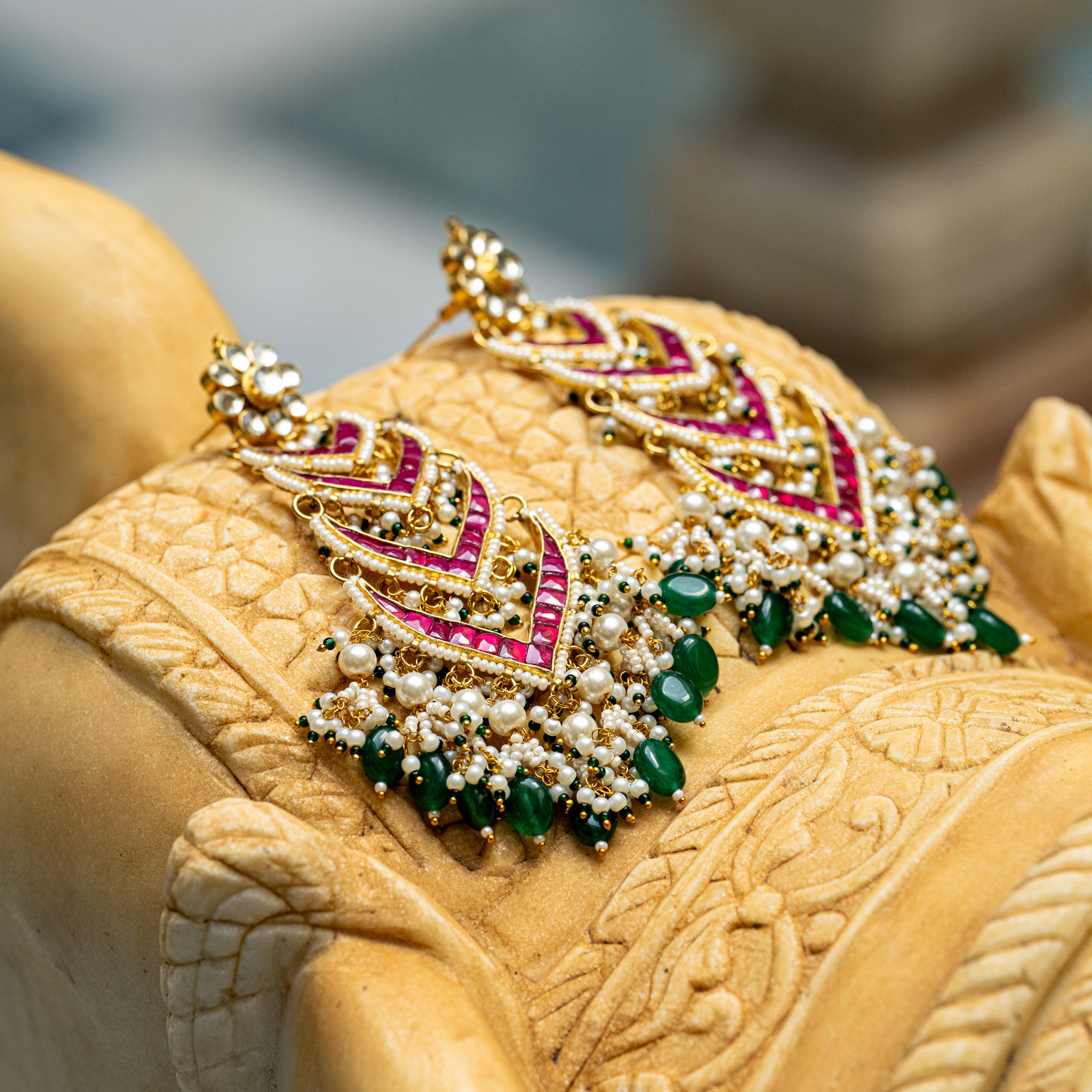 MDE035- Pink Colour Gold Plated Jadau Kundan Dangler Earrings