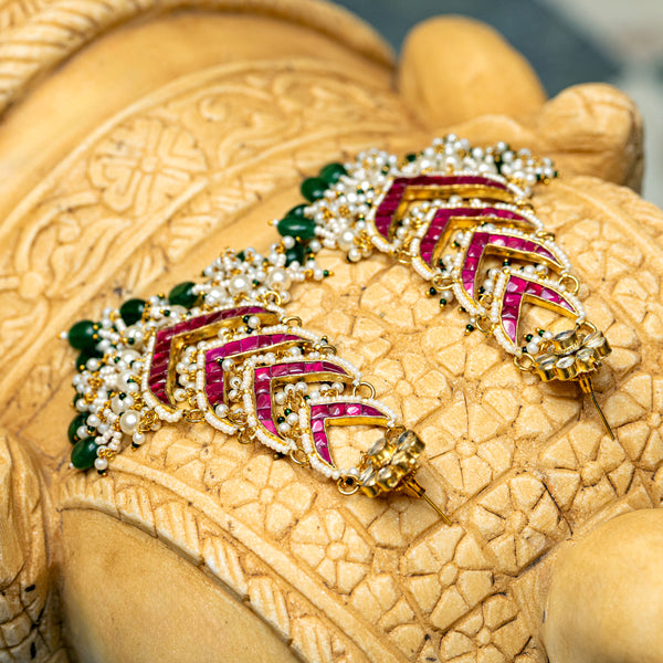 MDE035- Pink Colour Gold Plated Jadau Kundan Dangler Earrings