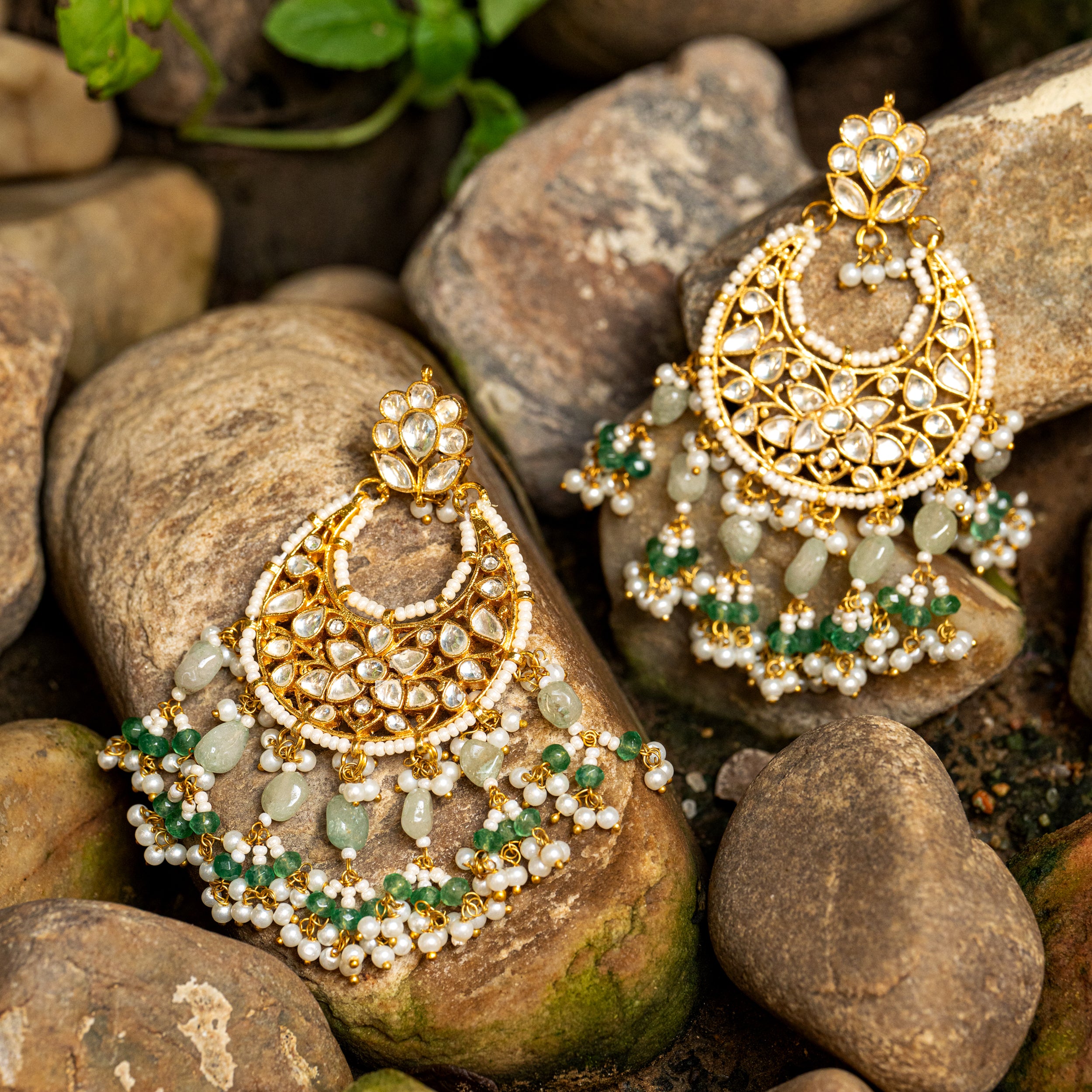 MDE036- White Colour Gold Plated Jadau Kundan Chandbali Earrings