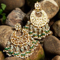 MDE036- White Colour Gold Plated Jadau Kundan Chandbali Earrings