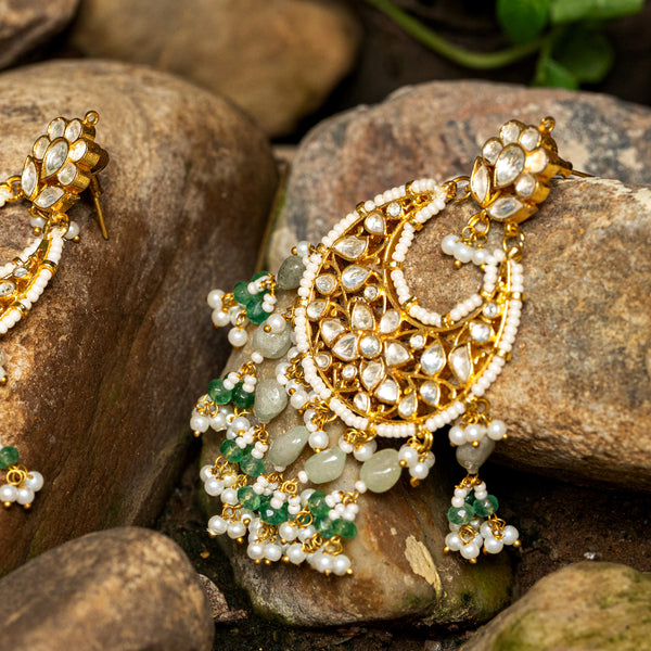 MDE036- White Colour Gold Plated Jadau Kundan Chandbali Earrings