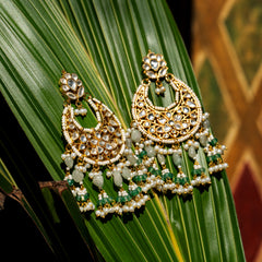 MDE036- White Colour Gold Plated Jadau Kundan Chandbali Earrings