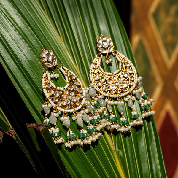 MDE036- White Colour Gold Plated Jadau Kundan Chandbali Earrings