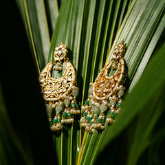 MDE036- White Colour Gold Plated Jadau Kundan Chandbali Earrings