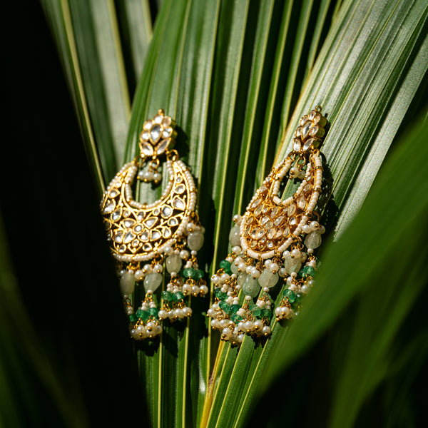 MDE036- White Colour Gold Plated Jadau Kundan Chandbali Earrings