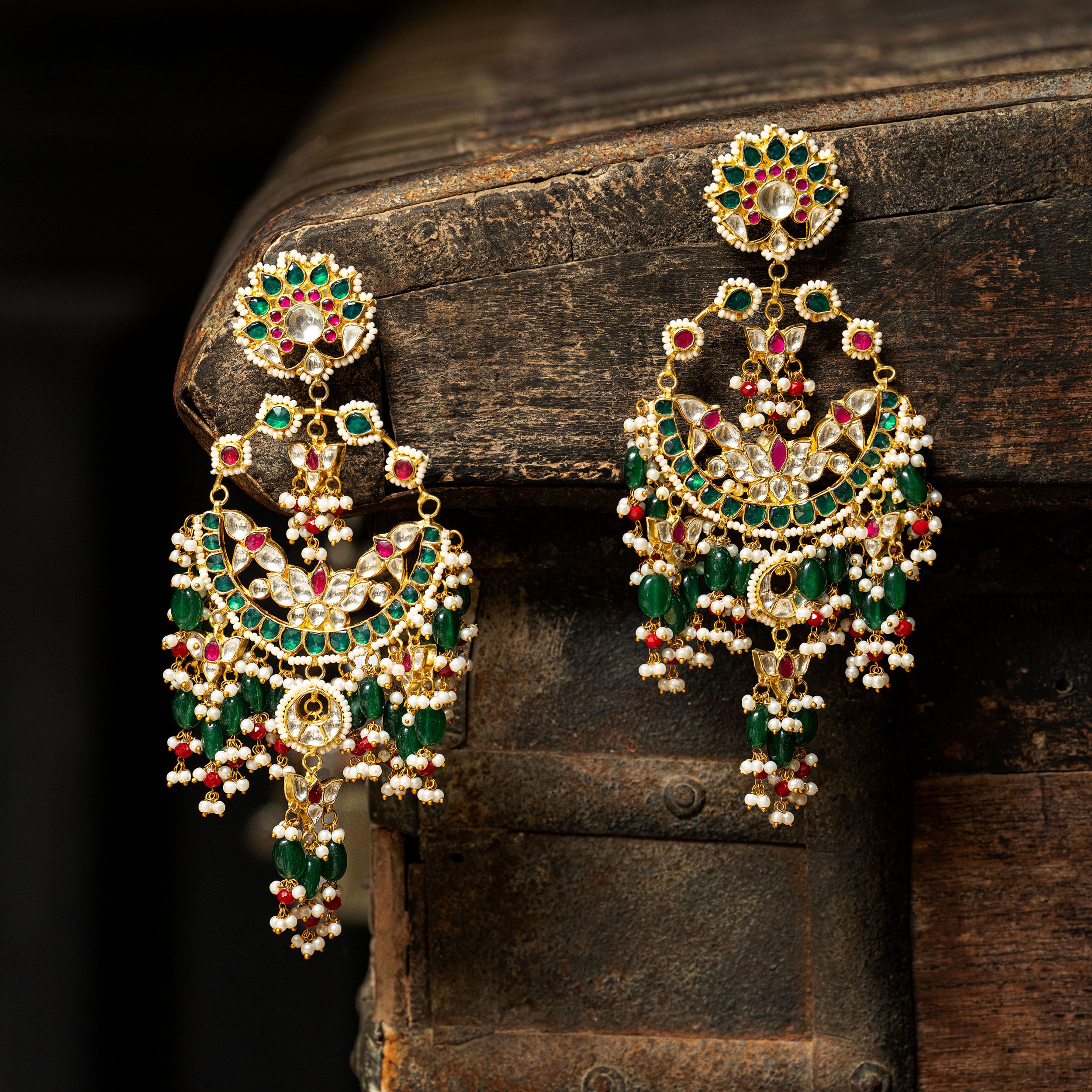 MDE120- Multicolor Gold Plated Jadau Kundan Chandbali Earrings