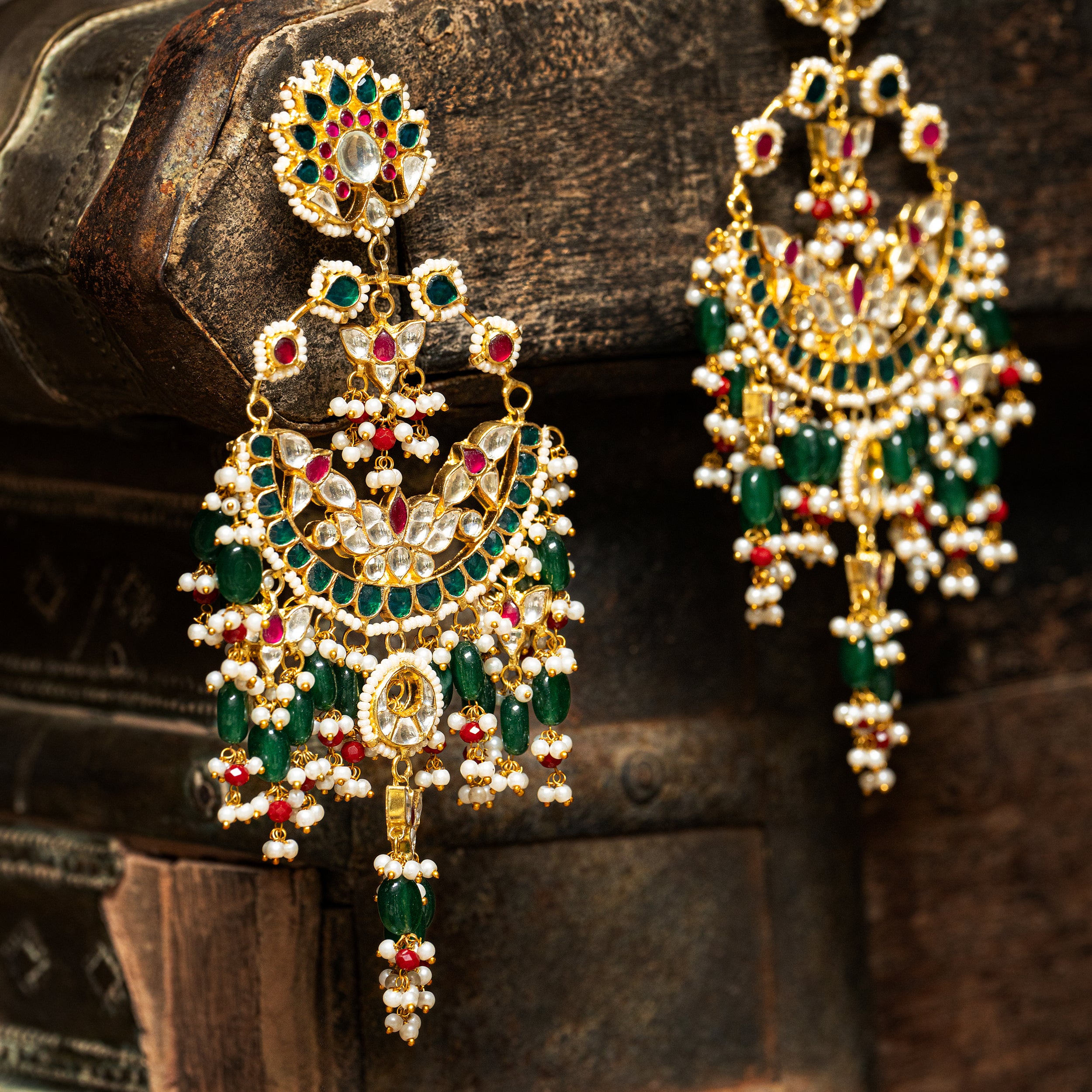 MDE120- Multicolor Gold Plated Jadau Kundan Chandbali Earrings