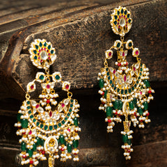 MDE120- Multicolor Gold Plated Jadau Kundan Chandbali Earrings