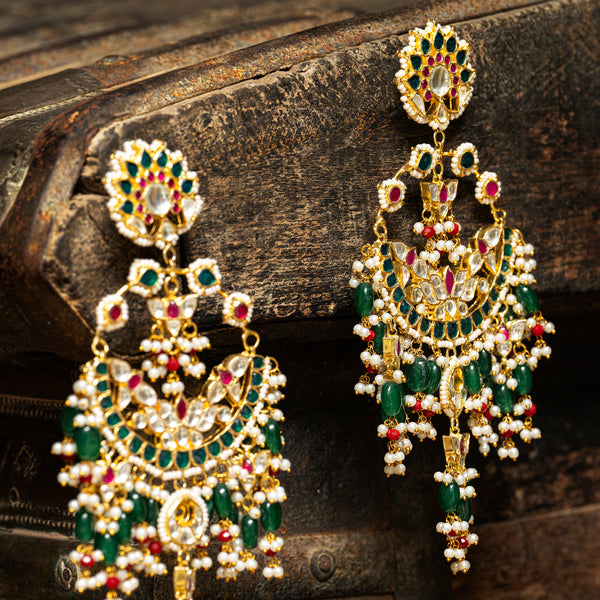 MDE120- Multicolor Gold Plated Jadau Kundan Chandbali Earrings