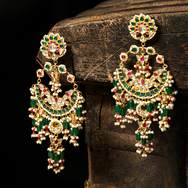 MDE120- Multicolor Gold Plated Jadau Kundan Chandbali Earrings