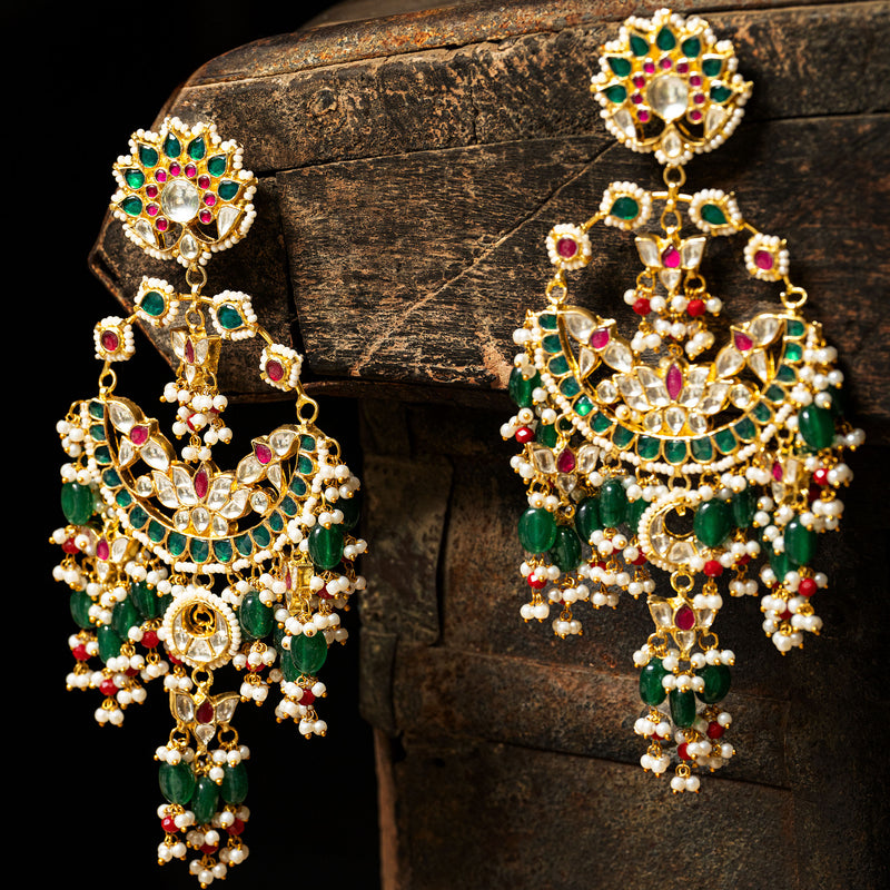 MDE120- Multicolor Gold Plated Jadau Kundan Chandbali Earrings