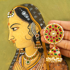 MDE119- Multi Colour Gold Plated Jadau Kundan Temple Jhumki