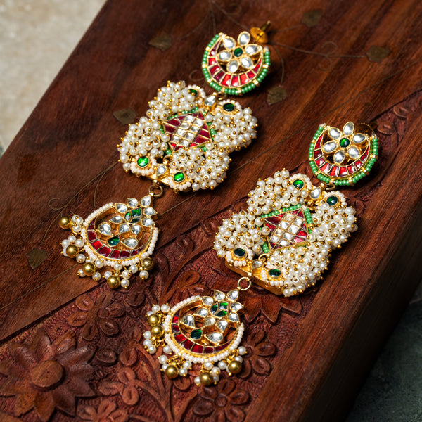 MDE040- Multi Colour Gold Plated Jadau Kundan Dangler Earrings