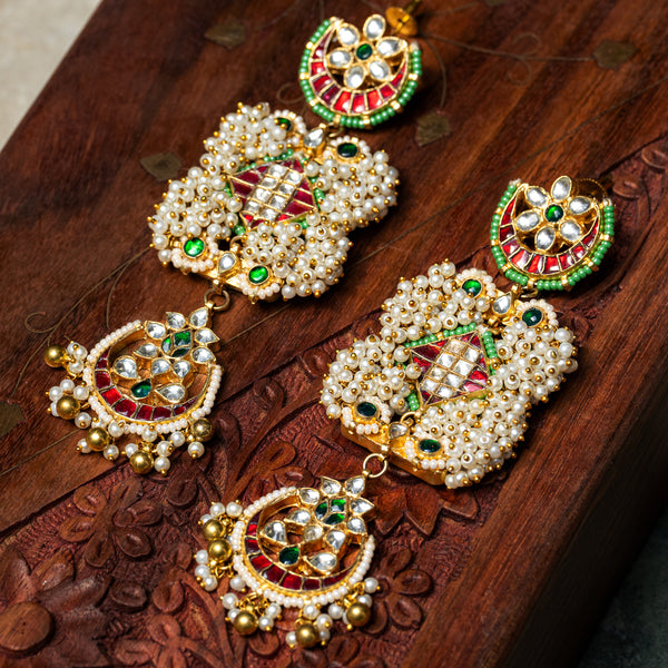 MDE040- Multi Colour Gold Plated Jadau Kundan Dangler Earrings