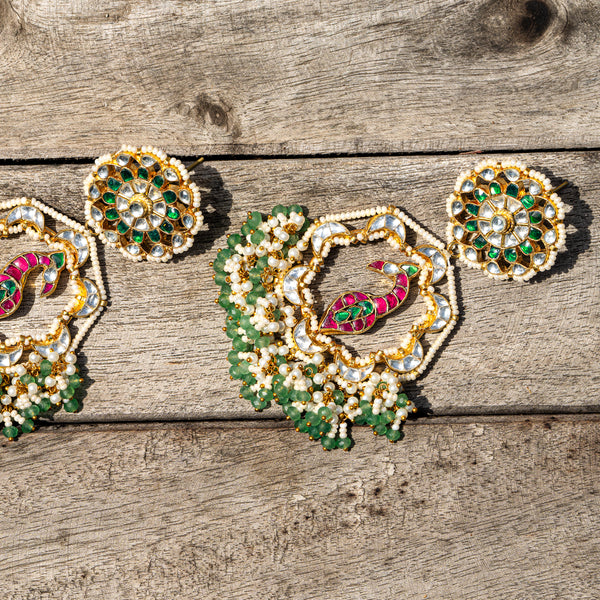 MDE042- Multi Colour Gold Plated Jadau Kundan Chandbali Earrings