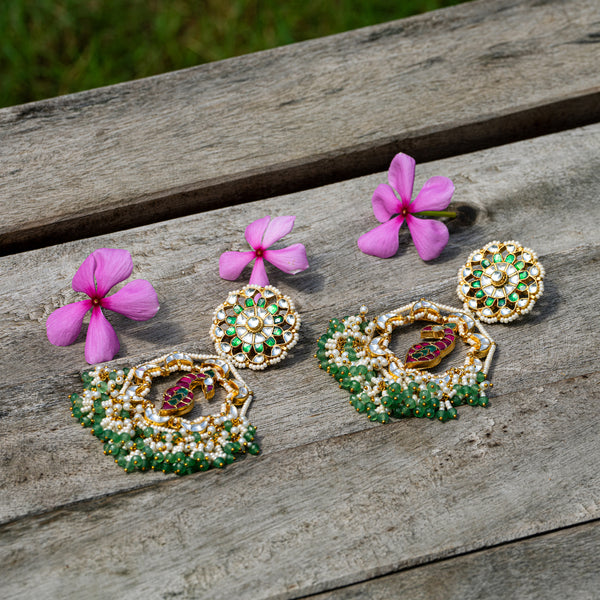 MDE042- Multi Colour Gold Plated Jadau Kundan Chandbali Earrings