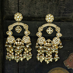 MDE039- White Colour Gold Plated Jadau Kundan Chandbali Earrings
