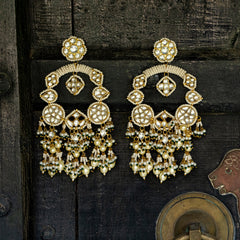 MDE039- White Colour Gold Plated Jadau Kundan Chandbali Earrings
