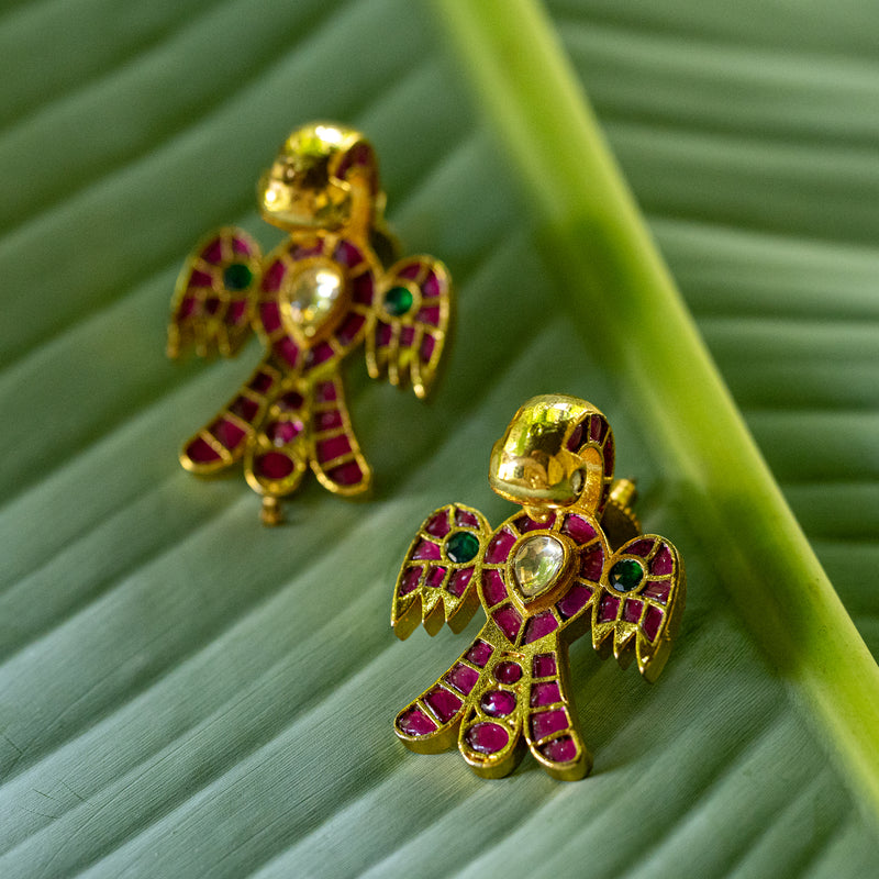 MDE045- Multi Colour Gold Plated Jadau Kundan Studs Earrings