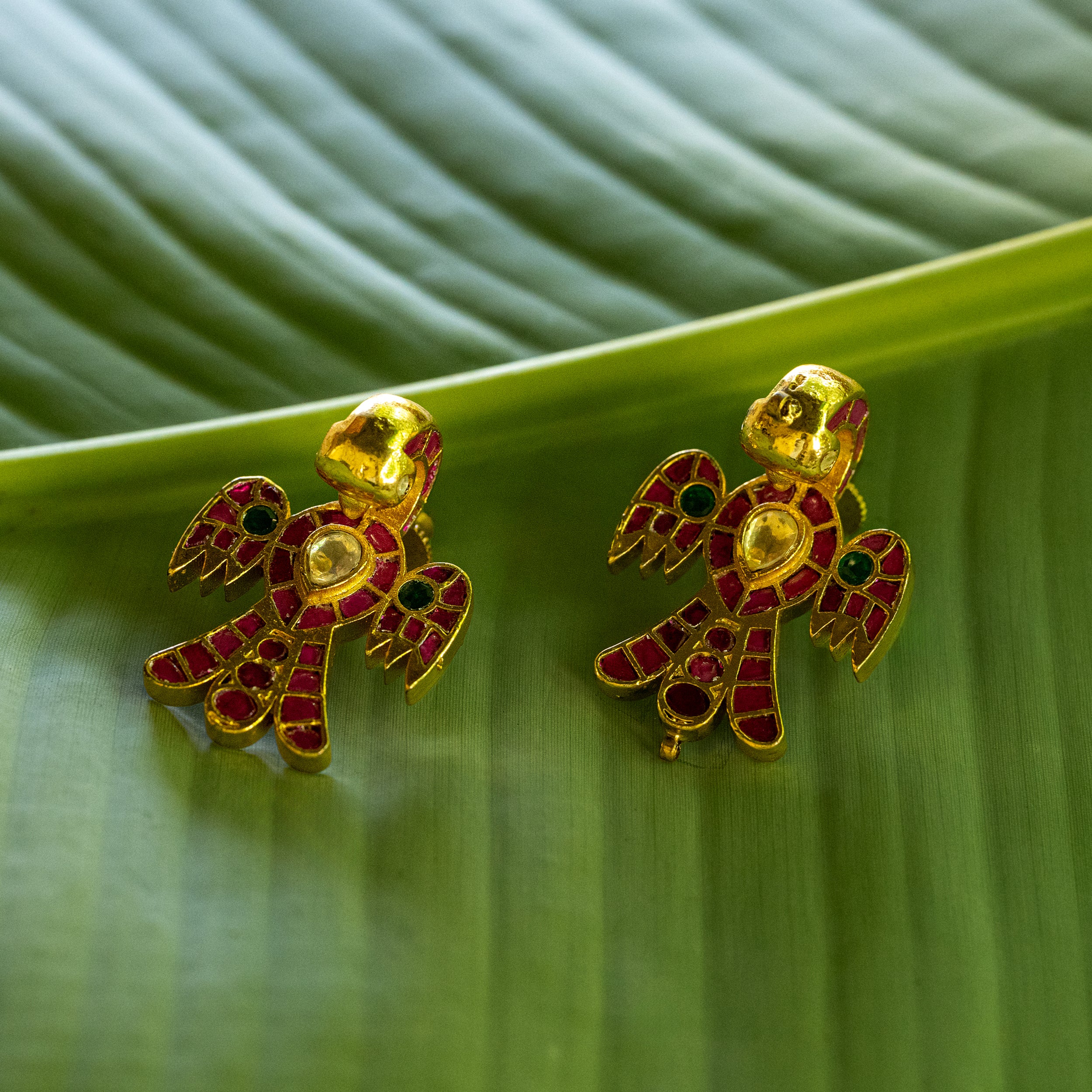 MDE045- Multi Colour Gold Plated Jadau Kundan Studs Earrings