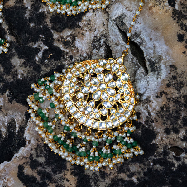 MDE044- White Colour Gold Plated Jadau Kundan Chandbali Earrings with Tika