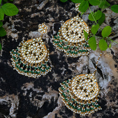 MDE044- White Colour Gold Plated Jadau Kundan Chandbali Earrings with Tika