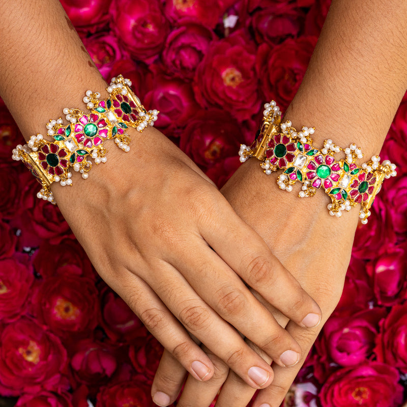 MDB072- Multi Colour Gold Plated Jadau Kundan Bangles