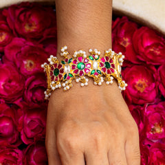 MDB072- Multi Colour Gold Plated Jadau Kundan Bangles