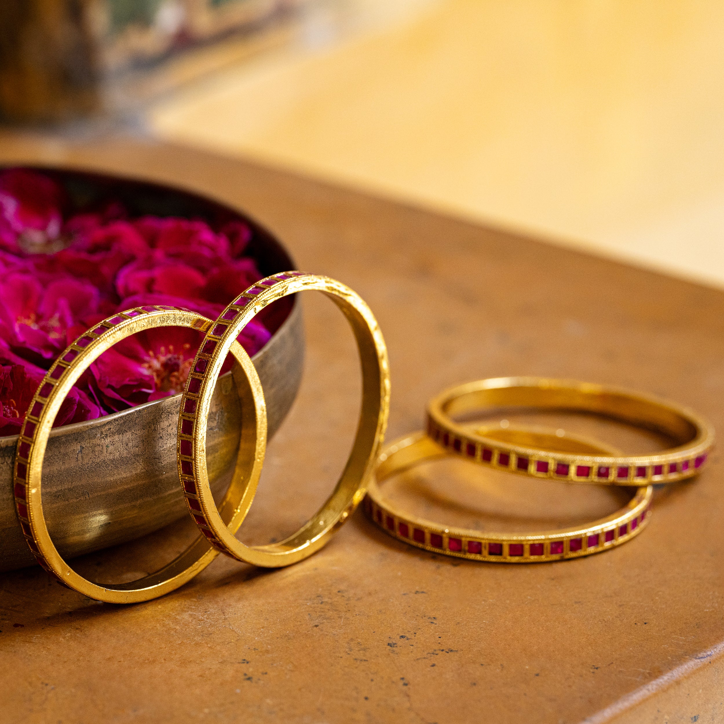 MDB061- Pink Colour Gold Plated Jadau Kundan Bangles