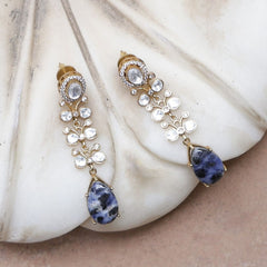 MDE881- Light Blue & White Colour Gold Plated Faux Polki Dangler Earrings